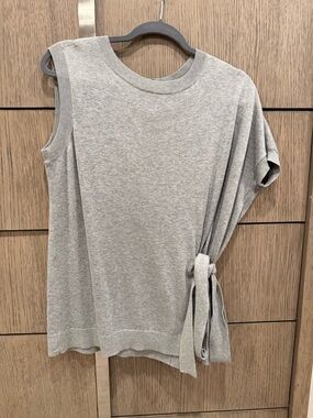 AllSaints Grey One-Shoulder Tie-Side Knit Tank